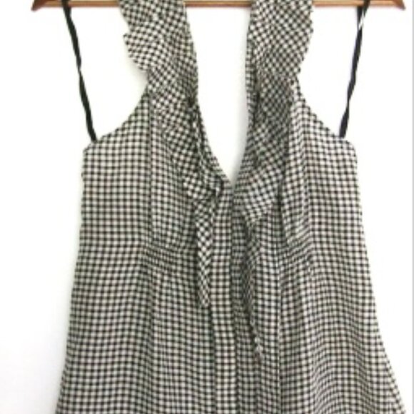 BCBGMAXAZRIA Silk Ruffle Gingham Halter Top. Black & White, S, NEW WITH TAGS - Picture 3 of 10